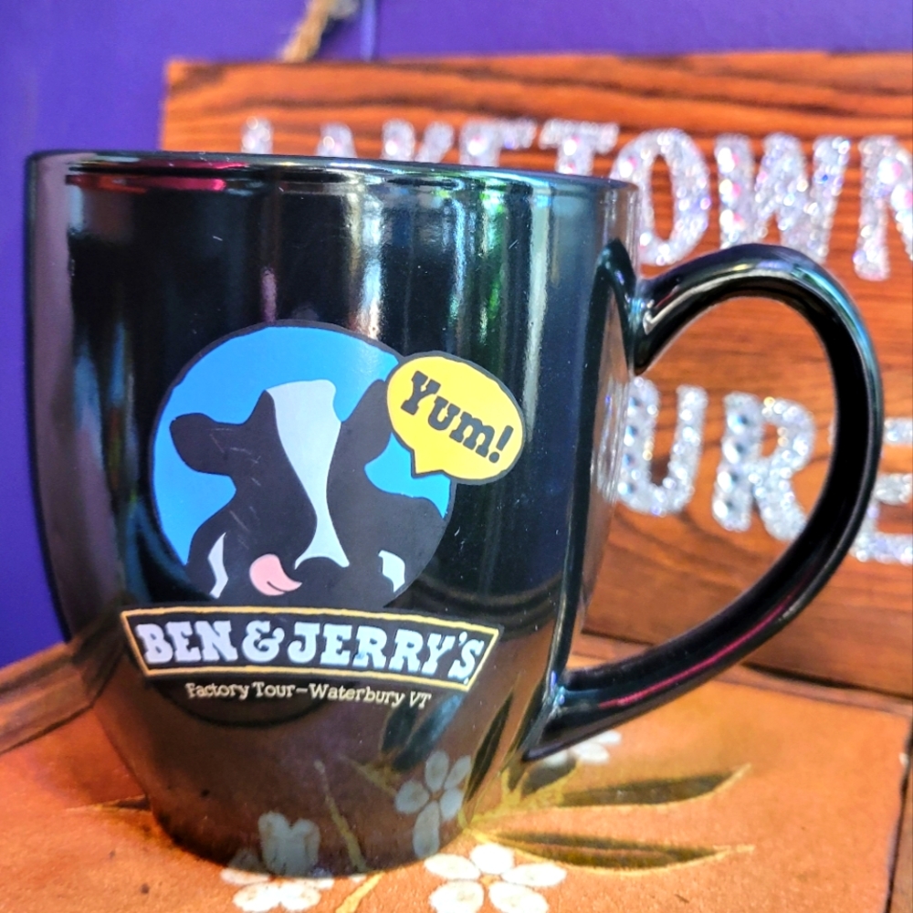 Ben and Jerry's Factory tour mug black with cow